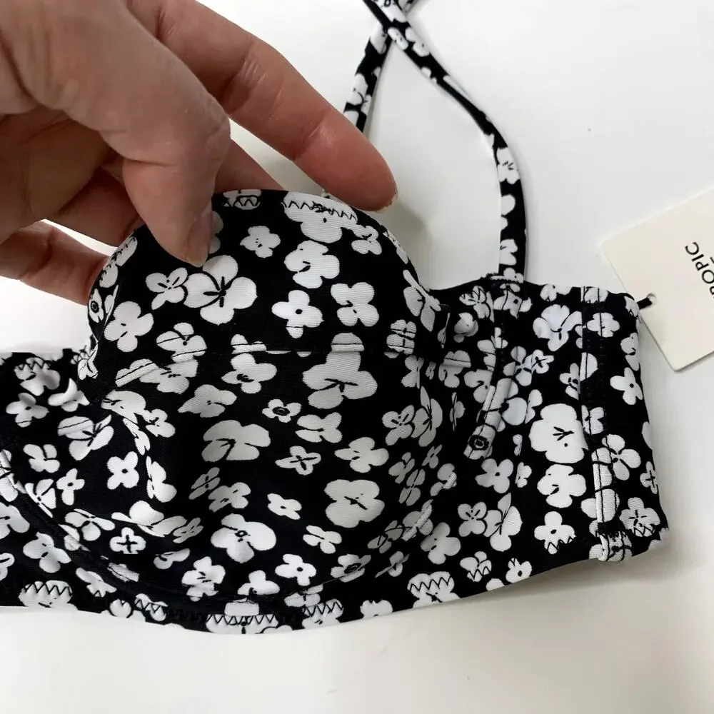 Tropic of C Coco Bikini Top Flora Floral Womens New Large Black White